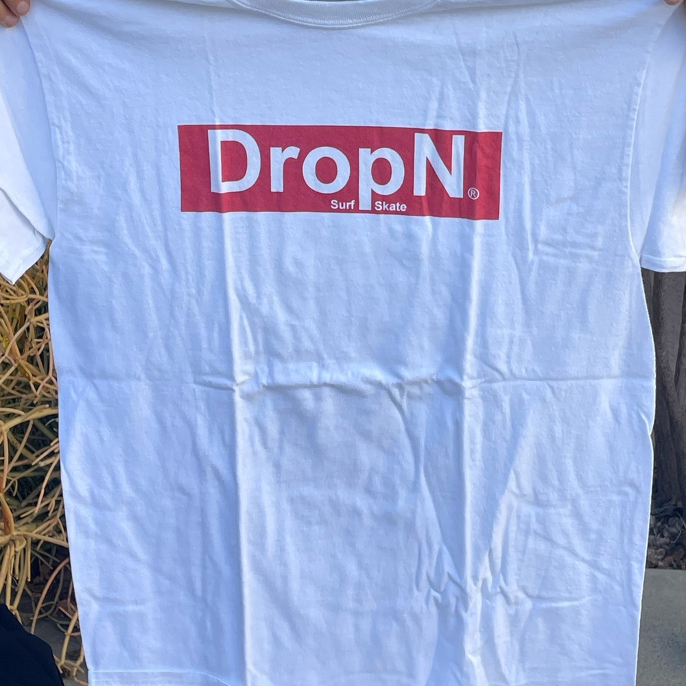 DropN White T-Shirt with Red Logo